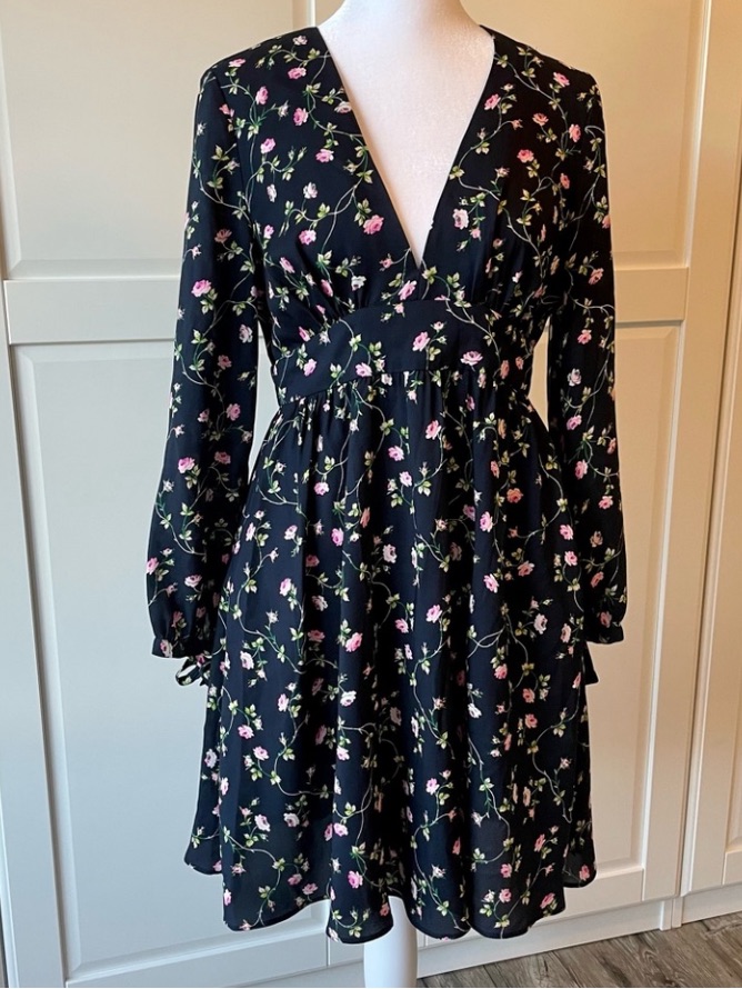Juicy Couture Black Floral Empire Waist Long Sleeve Dress